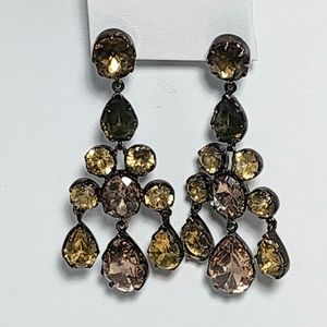 STELLA & DOT Signed Green Yellow Pink Faceted Faux Gemstone Chandelier Earrings